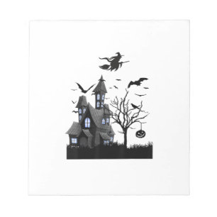 Haunted House Halloween T-Shirt Flying Bats, Witch Notepad