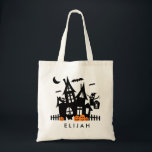 Haunted House Halloween Trick Or Treat Canvas Bag<br><div class="desc">Cute Halloween haunted house design canvas bag,  personalised with child's name. These reusable canvas bags are a great one time investment and can be used year after year.  See all of our trick or treat bag designs here:</div>