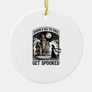 Haunted House Halloween Vintage Engraving Horror S Ceramic Tree Decoration