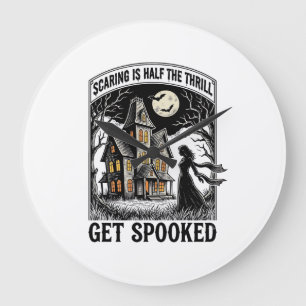 Haunted House Halloween Vintage Engraving Horror S Large Clock