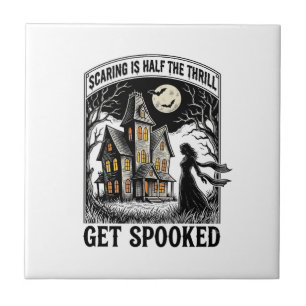 Haunted House Halloween Vintage Engraving Horror S Tile