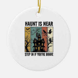 Haunted House Halloween Vintage Engraving Spooky D Ceramic Tree Decoration