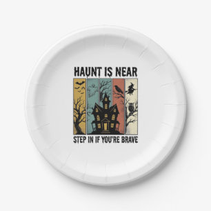 Haunted House Halloween Vintage Engraving Spooky D Paper Plate