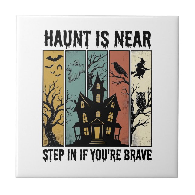 Haunted House Halloween Vintage Engraving Spooky D Tile (Front)