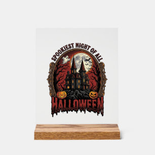 Haunted House Halloween Vintage Engraving Spooky N Acrylic Sign