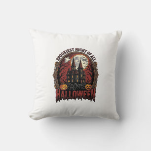 Haunted House Halloween Vintage Engraving Spooky N Cushion