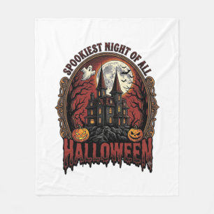 Haunted House Halloween Vintage Engraving Spooky N Fleece Blanket