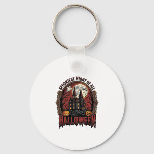 Haunted House Halloween Vintage Engraving Spooky N Key Ring