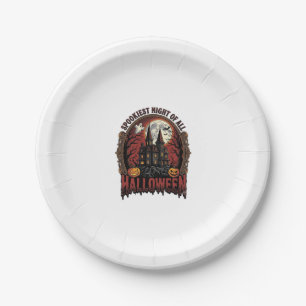 Haunted House Halloween Vintage Engraving Spooky N Paper Plate