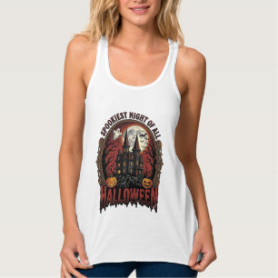 Haunted House Halloween Vintage Engraving Spooky N Singlet