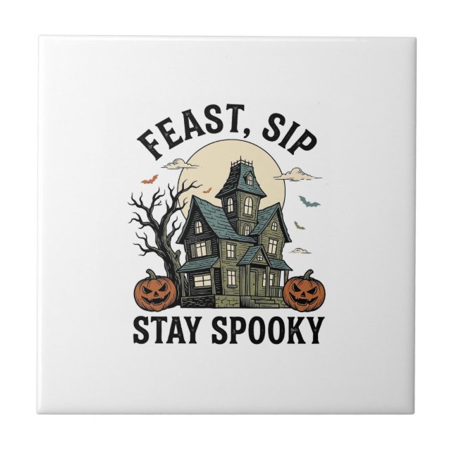 Haunted House Halloween Vintage Engraving Spooky S Tile (Front)