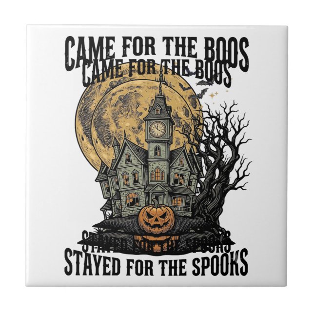 Haunted House Halloween Vintage Engraving Spooky T Tile (Front)