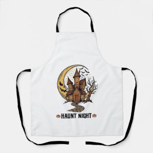 Haunted House Halloween Vintage Engraving White Sh Apron