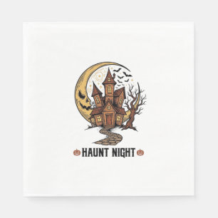 Haunted House Halloween Vintage Engraving White Sh Napkin