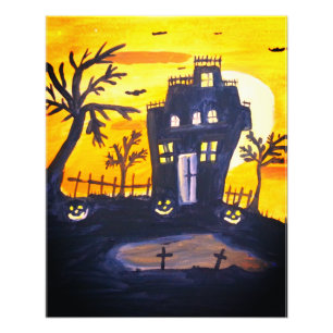 Haunted House Halloween Watercolor  Photo Print