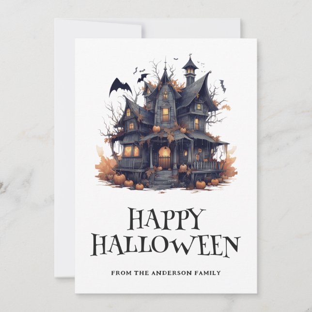 Haunted House Happy Halloween Card (Front)