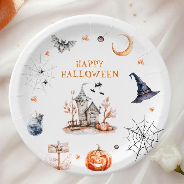 Haunted House Happy Halloween Paper Plate (Creator Uploaded)