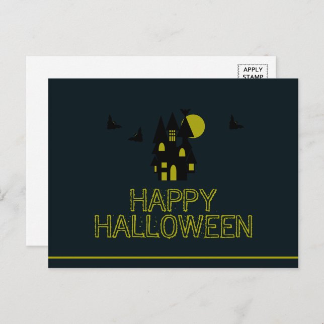 Haunted House, Happy Halloween Postcard (Front/Back)