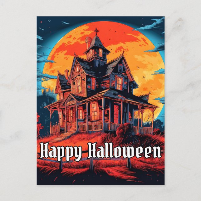 Haunted House | Happy Halloween Postcard (Front)