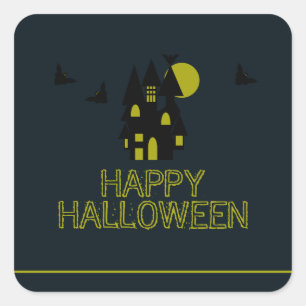 Haunted House, Happy Halloween Square Sticker