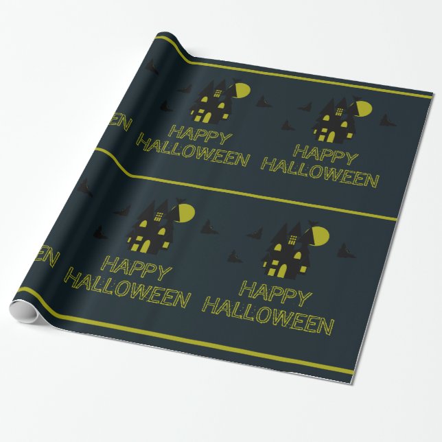 Haunted House, Happy Halloween Wrapping Paper (Unrolled)