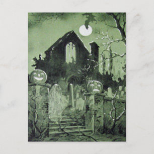 Haunted House Jack O' Lantern Ghost Bat Postcard
