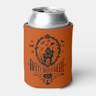 Haunted House Line Art Happy Halloween Orange Can Cooler