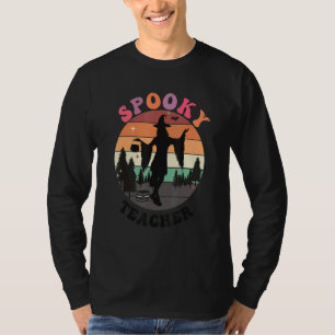 Haunted House Moon Night Groovy Spooky Teacher 3 T-Shirt