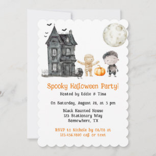 Haunted House Mummy And Friends Halloween Party Invitation