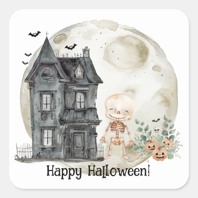 Haunted House Mummy And Friends Halloween Party Square Sticker (Front)