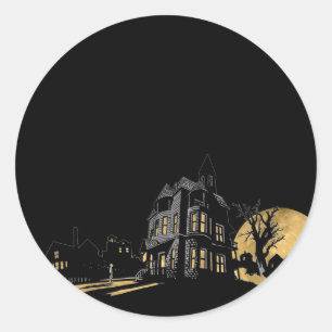 Haunted House on a Hill Halloween Classic Round Sticker