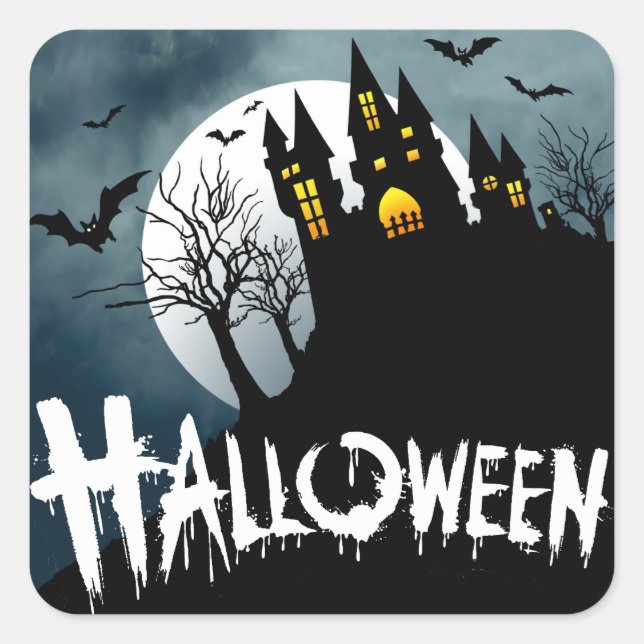Haunted House on a Hill Spooktacular Halloween Square Sticker (Front)