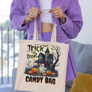 Haunted house on spooky Halloween night Tote Bag