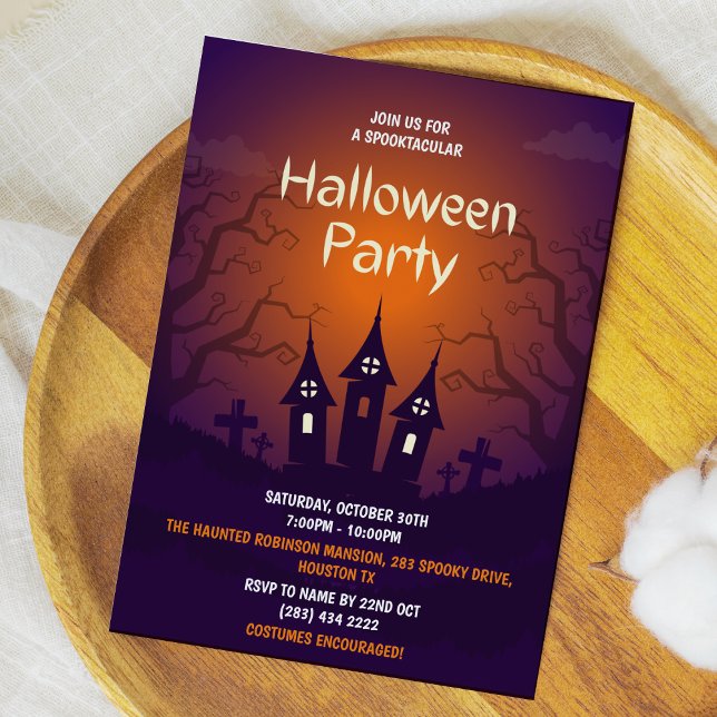 Haunted House Orange Black Adult Halloween Party  Invitation (Haunted House Orange Black Adult Halloween Party Invitation  )