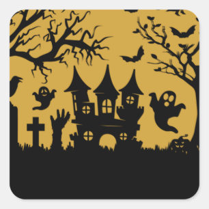 Haunted House Paper Plates Square Sticker