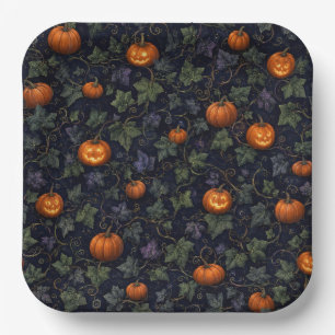 Haunted House Party Ivy and Pumpkin Halloween Paper Plate