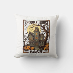 Haunted House Party Vintage Engraving Halloween De Cushion