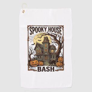 Haunted House Party Vintage Engraving Halloween De Golf Towel
