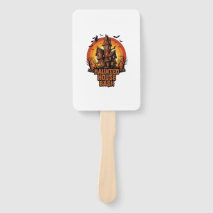 Haunted House Party Vintage Engraving Halloween De Hand Fan