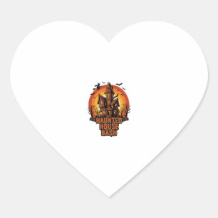 Haunted House Party Vintage Engraving Halloween De Heart Sticker