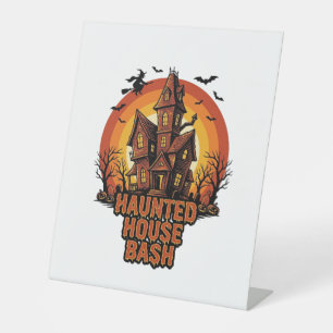 Haunted House Party Vintage Engraving Halloween De Pedestal Sign
