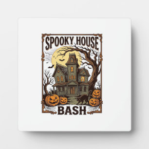Haunted House Party Vintage Engraving Halloween De Plaque