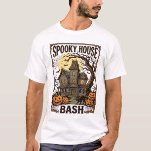 Haunted House Party Vintage Engraving Halloween De T-Shirt