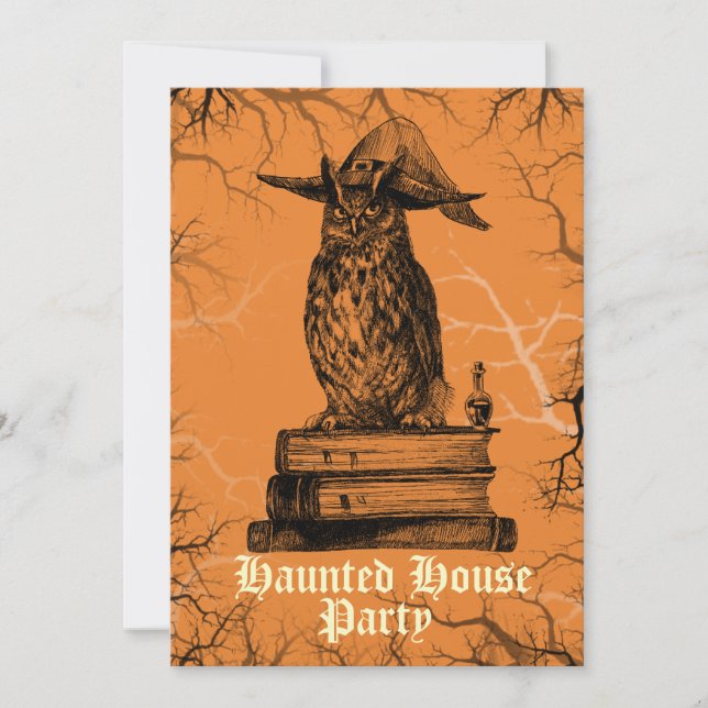 Haunted house party witch owl spooky trees invitation (Front)