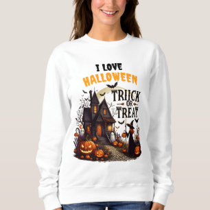 Haunted house path filled with pumpkins and ghosts sweatshirt