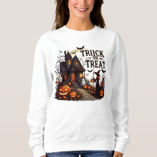 Haunted house path filled with pumpkins and ghosts sweatshirt