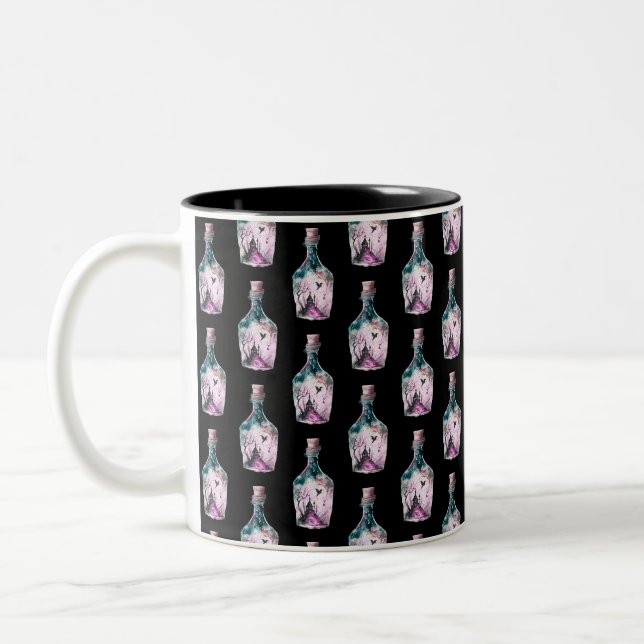 Haunted House Pattern Creepy Spooky Fun Halloween Two-Tone Coffee Mug (Left)
