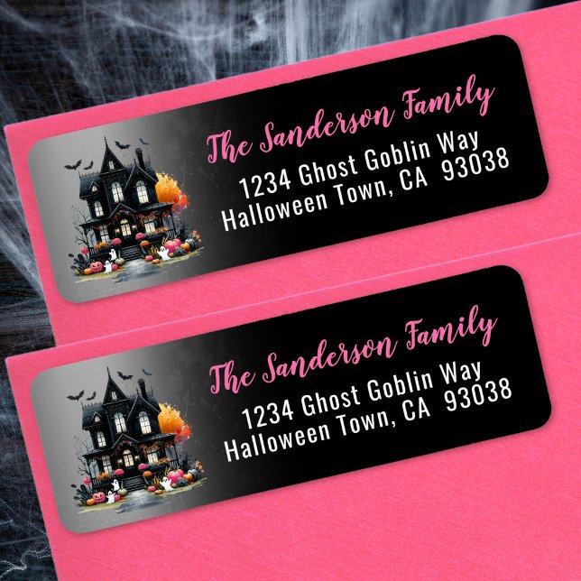 Haunted House Pink Halloween Return Address (Haunted House Pink Halloween Return Address label)