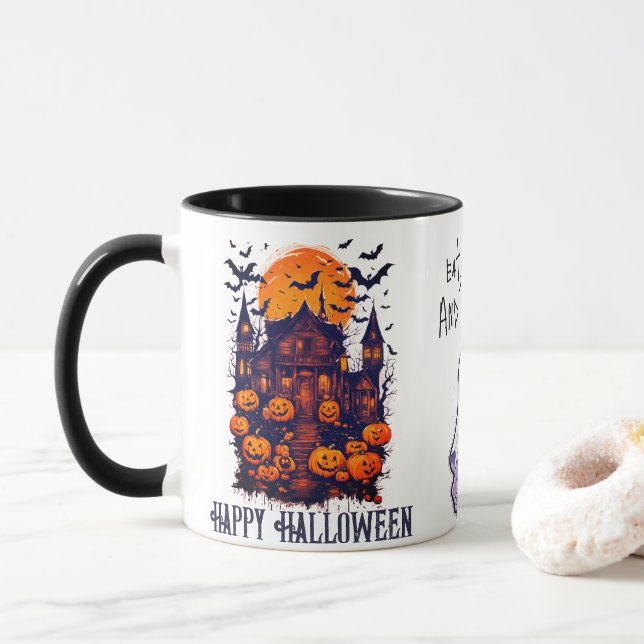 Haunted House Pumpkin And Ghost Mug (With Donut)