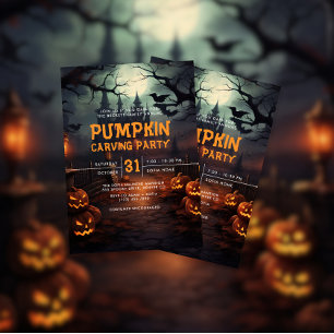 Haunted House Pumpkin Carving Halloween Party Invitation